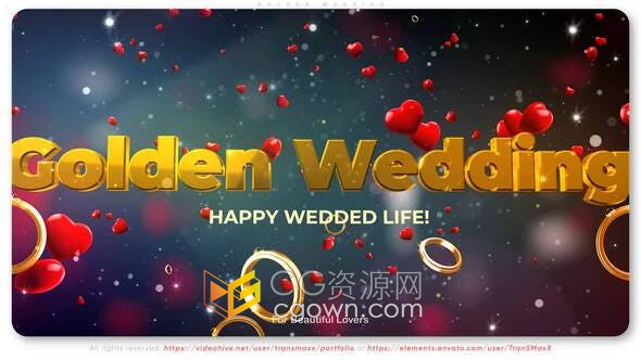 E3D黄金戒指心型三维豪华浪漫婚礼介绍视频甜蜜情人节宣传视频-AE模板