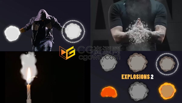 21个独特的带Alpha通道爆炸烟雾动画视频社交媒体小视频特效包含AE模板下载