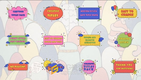 AE模板-七彩卡通标题包创建儿童视频娱乐节目可爱泡泡文本