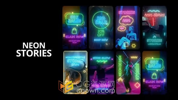 7种设计霓虹灯字幕动画短视频AE模板套用