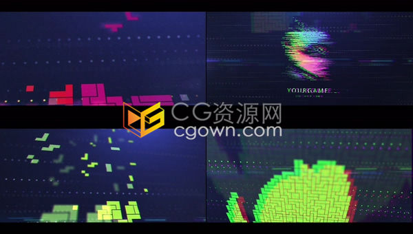 复古老式街机游戏俄罗斯方块电子游戏标志LOGO片头-AE模板