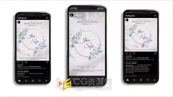 短视频介绍婚礼请柬动画效果AE模板套用