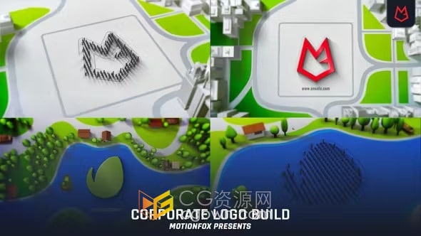 两组卡通建筑场景动画企业LOGO片头制作AE模板