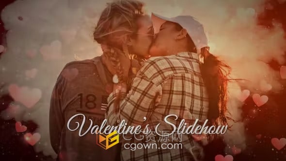 情人节幻灯片AE模板心型图形动画遮罩照片视频相册