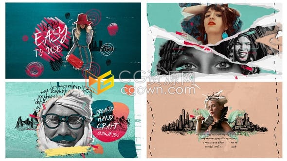 4K多彩手绘涂鸦风格动感活力水彩撕纸效果活动演出视频包装片头-AE模板