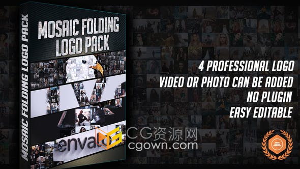 视频墙多视频照片折叠演绎LOGO标志视频片头动画制作-AE模板