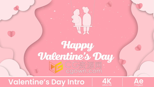 AE情人节快乐模板粉色浪漫视频片头Valentines Day Holidays