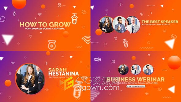 社交媒体平台在线网络研讨会议图文动画宣传片-AE模板