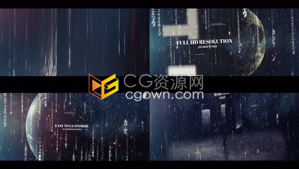 视差科技感数字雨帘矩阵化标题幻灯片人工智能精美浪漫科幻电影预告片-AE模板