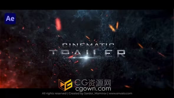 电影预告片AE模板套用耀斑火花特效宣传标题动画