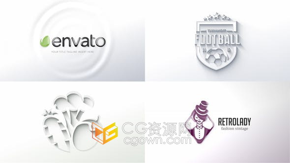 镂空LOGO挤压3D掉落水波浪动画明亮视频片头制作-AE模板