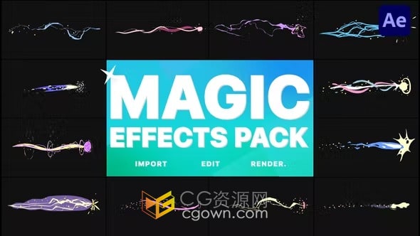童话卡通效果彩色手绘魔术能量电流特效动画AE模板