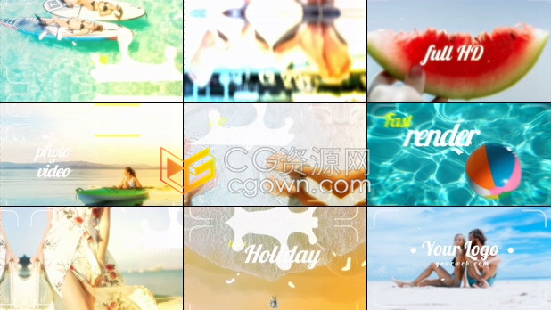 夏天假期旅游视频宣传视频制作卡通流体MG图形动画效果制作-AE模板免费下载