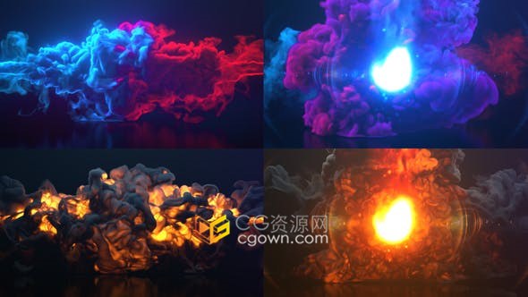 多彩燃烧烟火烟雾流体特效LOGO视频片头制作-AE模板