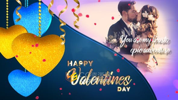 情人节婚礼可爱幻灯片现代浪漫照片展示动画效果-AE模板