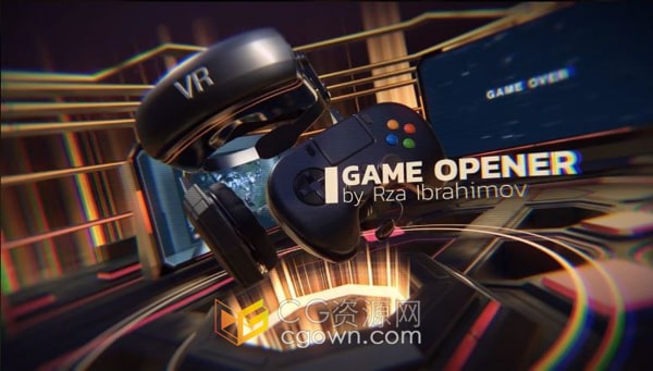 带有视频显示器和游戏配件的3D场景电子竞技活动宣传片头AE模板