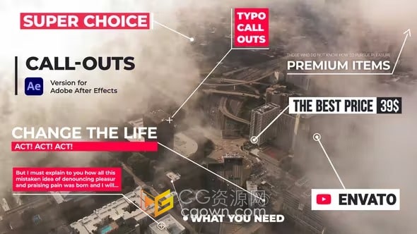 Call-Outs AE模板30个标注呼出指线介绍文字标题动画