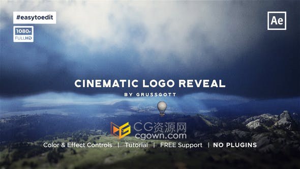 自然山风景镜头移动穿越天空展示LOGO动画视频片头-AE模板