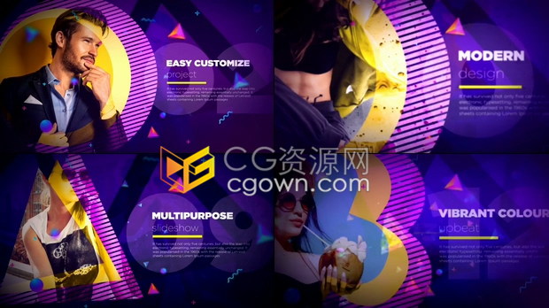 创意色彩几何形状图形视差动画图片动画充满活力宣传片头视频-AE模板下载