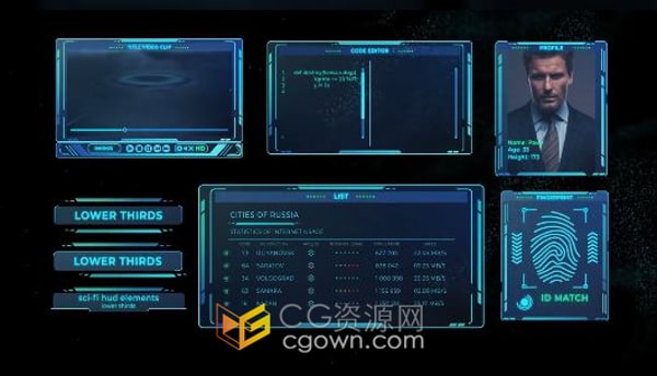 高科技全息图形UI界面HUD动画元素AE模板