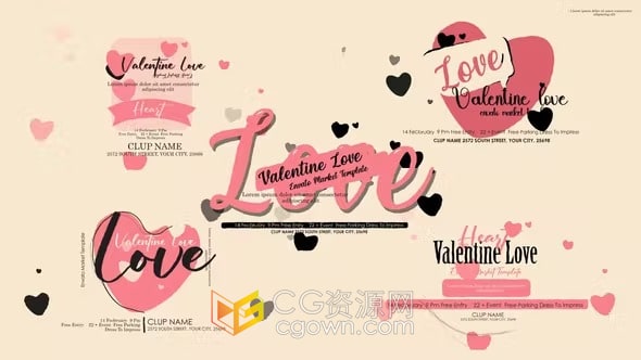 情人节活动卡片请柬动态海报视频制作-AE模板