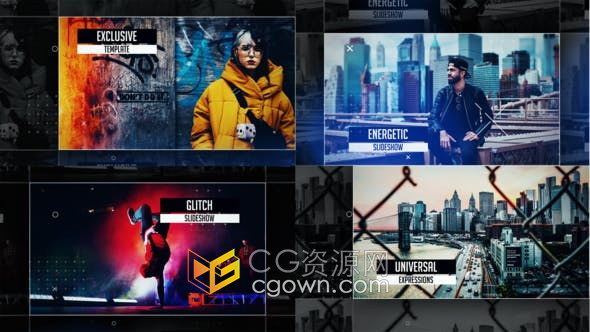 故障效果图片幻灯片创意简介体育运动风格宣传视频片头-AE模板