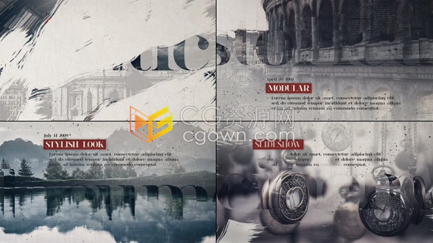 复古历史时间线纪录片笔刷动画遮罩转场回忆介绍文化效果视频-AE模板下载