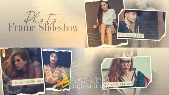 缺角损坏照片展示动画幻灯片视频相册-AE模板