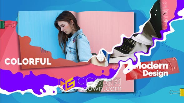 彩色杂志品牌介绍卡通流体图形动画转场效果宣传视频-AE模板