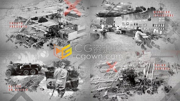 墨水流血世界大战回忆旧纸灰色风格历史介绍照片幻灯片宣传视频制作-AE模板下载