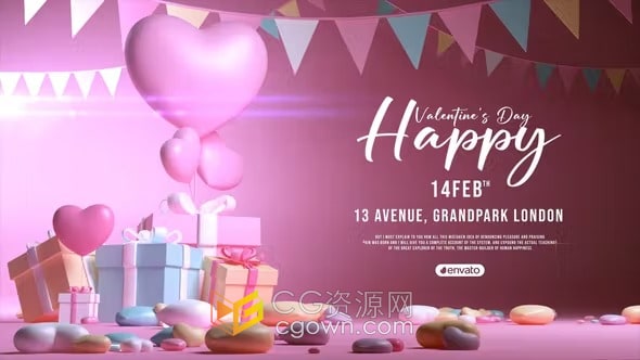 2023年情人节活动邀请函视频动画制作-AE模板