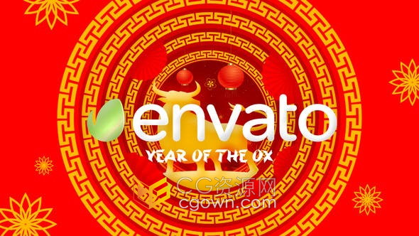 2020年农历新年牛生肖喜庆图案动画视频片头制作-AE模板