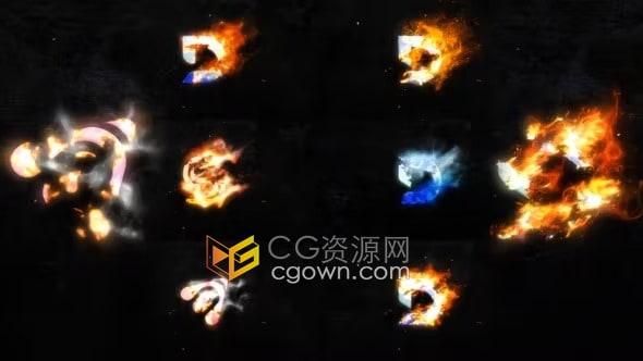 AE片头模板-逼真火焰效果燃烧标志显示余烬粒子LOGO动画