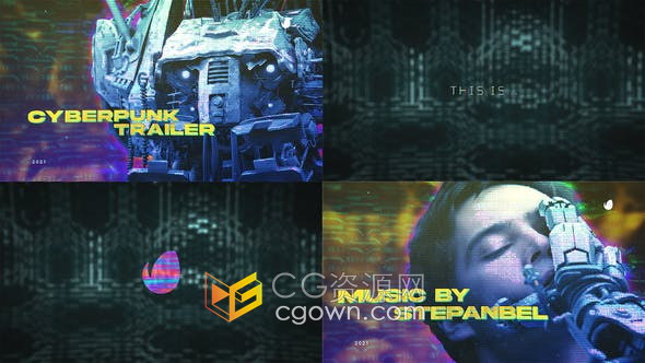 Cyberpunk Trailer赛博朋克风格数字故障发光预告片视频-AE模板