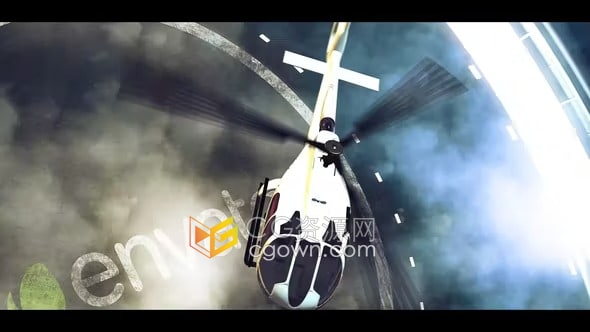 AE模板-3D直升机升空着陆台显示紧急救援服务标志片头