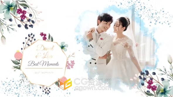 唯美墨水浪漫婚礼幻灯片照片相册视频动画-AE模板