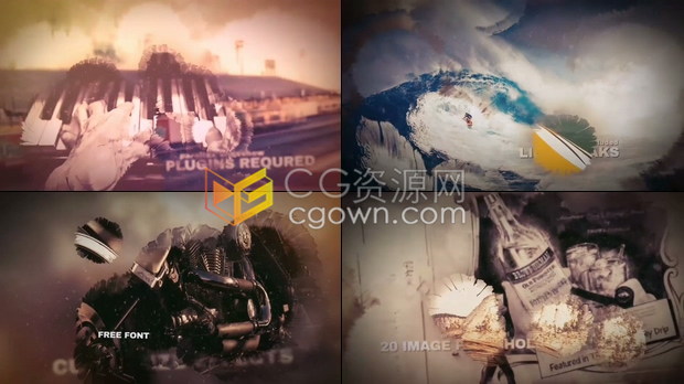 温和优雅墨迹遮罩渐晕漏光效果水墨视差幻灯片-AE模板下载