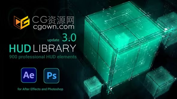 HUD Library 3.0 AE/PS扩展脚本600+高科技全息UI元素图形动画预设包
