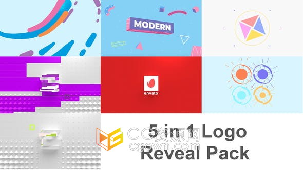 多彩卡通图形动画品牌公司宣传LOGO视频片头5种效果-AE模板