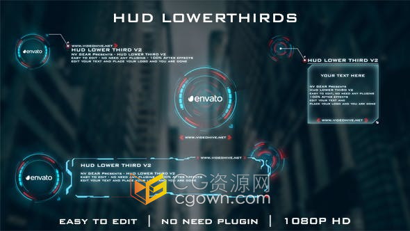 AE模板-高科技HUD高端指示视频字幕文字标题4种效果