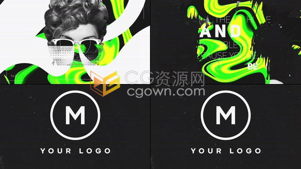 动态时尚流行液体元素弯曲形状复古肖像动画风格创建网络游戏节目视频LOGO片头-AE模板