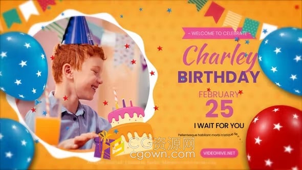 孩子生日快乐庆祝活动简介邀请视频片头动画-AE模板