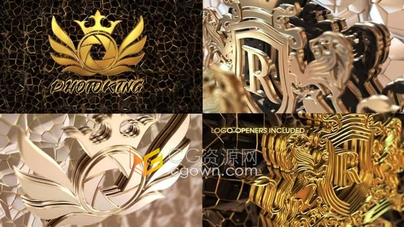 AE模板-豪华3D金属材质闪亮皇家标志动画时尚品牌颁奖典礼开场视频
