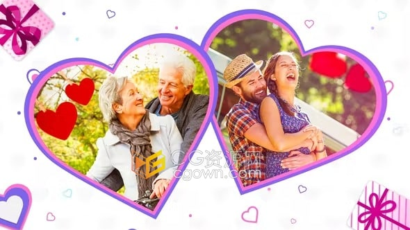 AE模板-温馨浪漫爱心动画元素制作情人节视频婚礼周年纪念相册