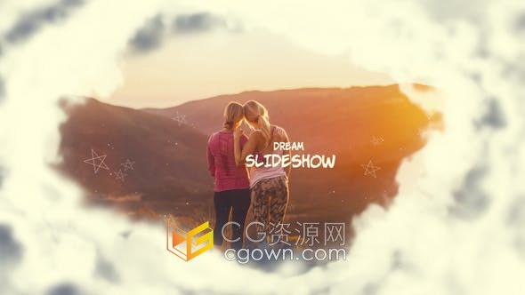 AE模板-梦幻幻灯片云层穿越展示照片动画相册视频制作