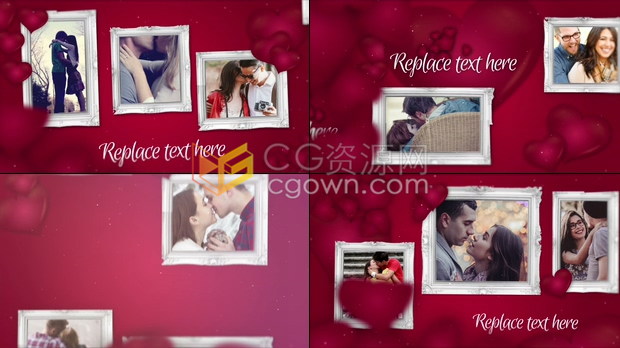 甜蜜心形红色风格幻灯片浪漫情人节婚礼照片爱的相册视频制作-AE模板下载