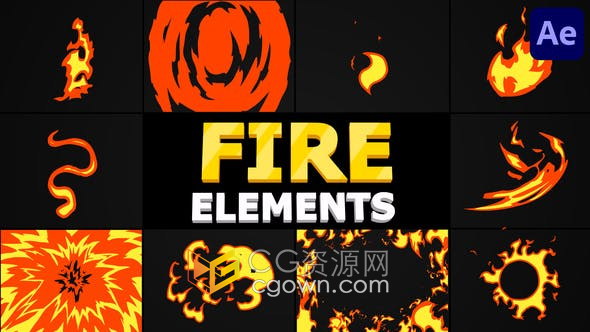 AE模板-10种卡通火焰燃烧飞溅图形动画Cartoon Fire