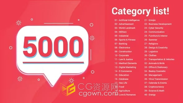 5000 Icons Pack 图标动画效果共100组类别-AE模板免费下载