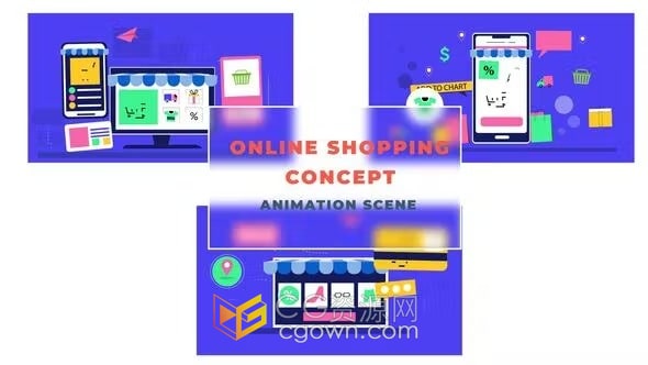 在线购物介绍概念图形场景动画设计-AE模板