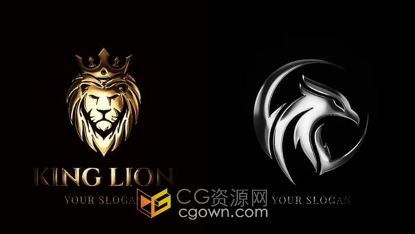 高端华丽金色和银色标志显示LOGO片头AE模板